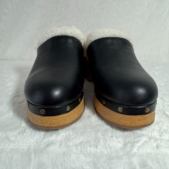 OLD NAVY Faux-Leather Sherpa-Lined Clogs Color: Blackjack Mules SZ 7 - Picture 2 of 9